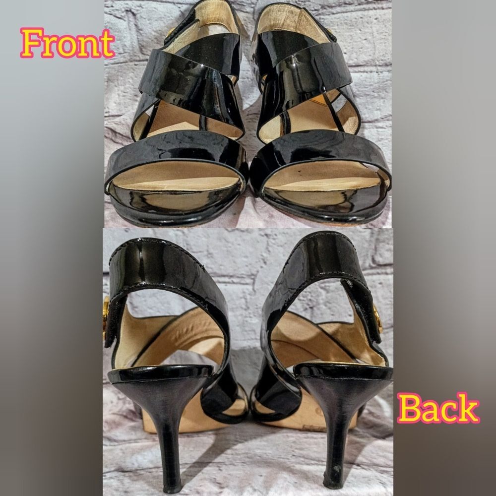 Michael Kors Black Patent glossy ankle strap Leather Women's Heels - Picture 2 of 12
